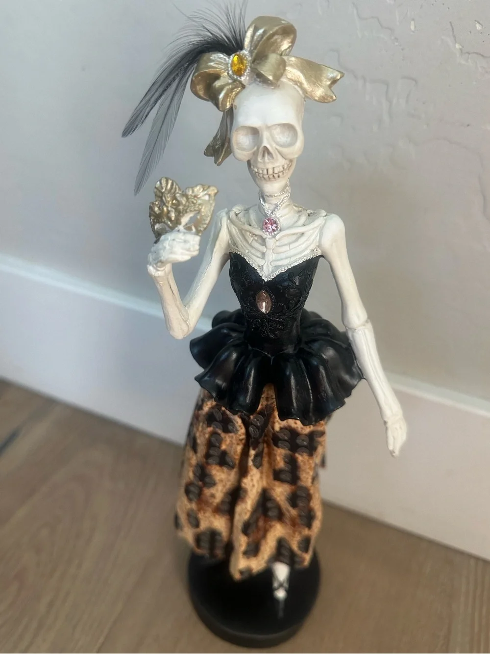Bella Lux Halloween Skeleton Lady Leopard Sequin Dress Masquerade Figurine